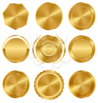 Golden Premium Quality Best Labels Medals Collection on White Background