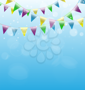 Multicolored bright buntings garlands on sky background