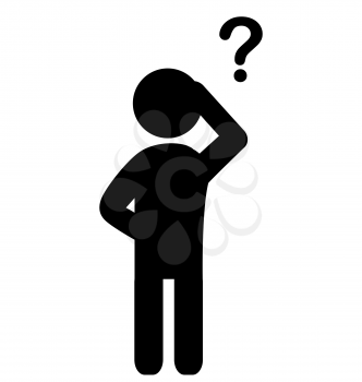 Man with question mark flat icon pictogram isolated on white background
