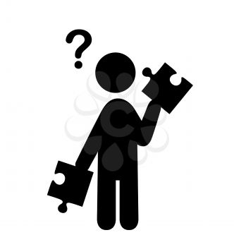 Confusion Man with Puzzle People with Question Mark Flat Icons Pictogram Isolated on White Background