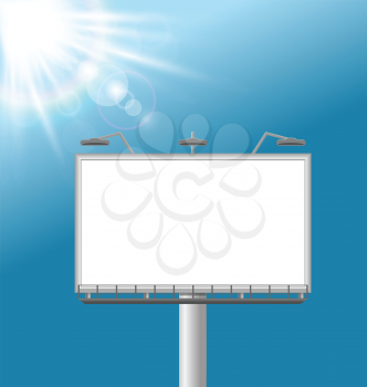 Blank billboard on sky background with glares of the sun