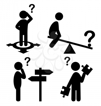 Confusion People with Question Marks Flat Icons Pictogram Isolated on White Background