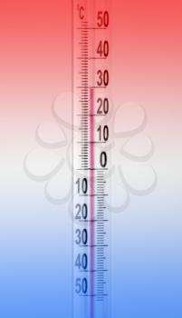 Close-up of a thermometer. Toned in red and blue
