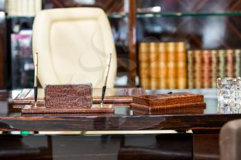 Interior of a retro cabinet with wooden table