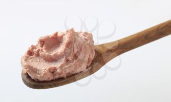 Liver pate on a wooden spoon