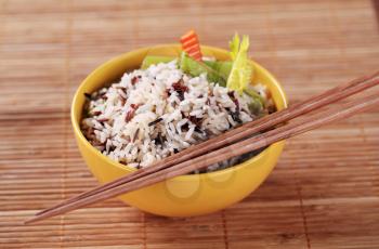 Bowl of cooked mixed rice - detail