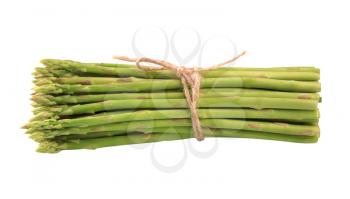 Bundle of fresh asparagus spears tied up with a string