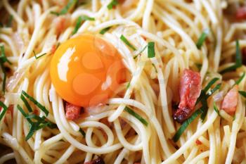 Italian pasta dish - Detail of spaghetti alla carbonara