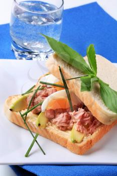 Tuna sandwich with avocado and boiled egg