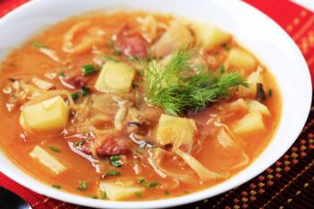 Cabbage soup with potatoes and sausage - detal