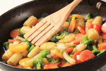 Mixed vegetables prepared in a frying pan