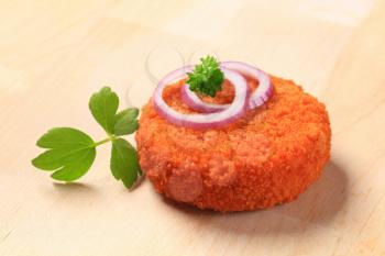 Fried cheese, minced meat or vegetable patty 