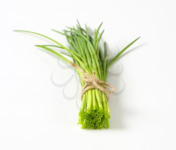 Bunch of fresh chives on white background