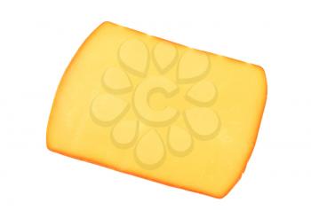 Slice of smoked cheese on white background