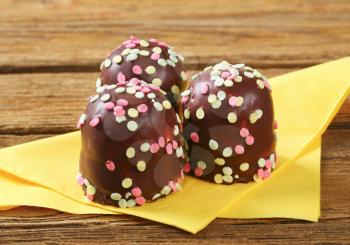 Chocolate-coated marshmallows with confetti sprinkles