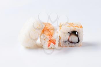 Ebi nigiri and crab sushi roll