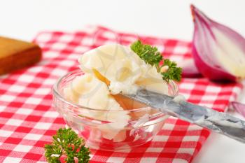 Pork lard in glass bowl