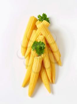 Pickled baby corn cobs - studio shot