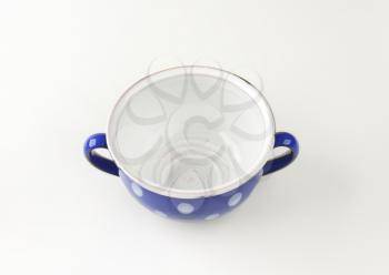 Double handled polka dot blue soup bowl