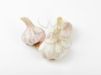 Fresh garlic bulbs on white background
