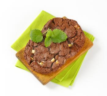 Chocolate nut fudge cookies, also called chocolate rads, on cutting board
