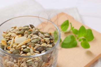 Mix of pumpkin and sunflower seeds with pine nuts and chopped almonds
