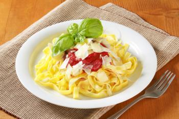 Tagliatelle pasta with tomato puree and Parmesan