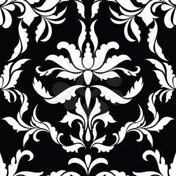 Damask Seamless Vector Pattern in Black and White colors.  Elegant floral Design in Royal  Baroque Style. Ideal for Textile Print and Wallpapers.
