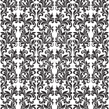 Damask Seamless Vector Pattern in Black and White colors. Elegant Design in Royal Baroque Style. Floral and Swirl Element. Ideal for Textile Print and Wallpapers.
