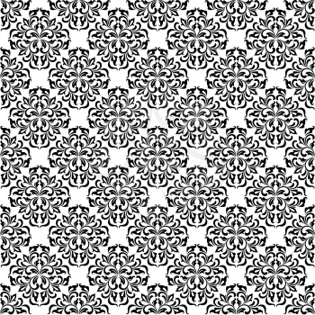 Seamless pattern with ornate Damask ornament on a white background. Design of curls and plant elements Ideal for textile print and wallpapers.