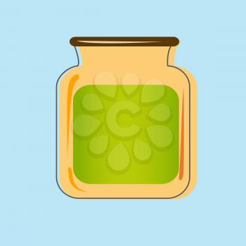 Bank with home canned fruit juice. Vector design.