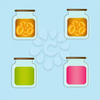 Bank with home canned peaches. Vector design.