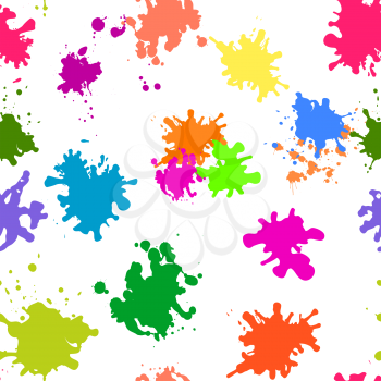 Abstract seamless background, various colored stains blots on white. Vector