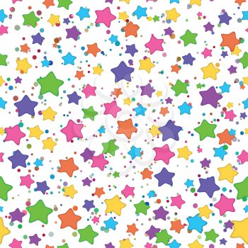 Seamless pattern, colored stars on white background. Vector