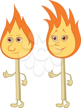 Cartoon, two lights burning matches with smiles. Vector