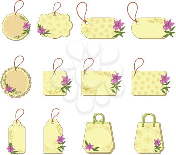 Set Labels Tags with Floral Pattern. Free for the Test with the Description and Price of Goods. Vector