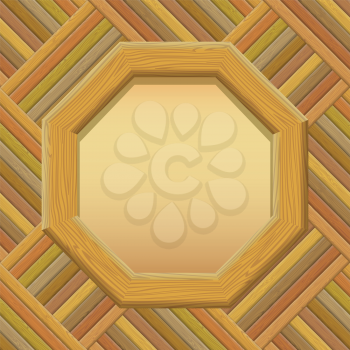 Wooden Octagon Frame with Empty Paper on a Wall. Vector