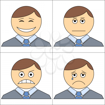 Set of the smilies symbolising various human emotions: men of business change in suits and ties