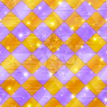 Abstract holiday background seamless - gold and lilac plaid with stars, eps10, contains transparencies. Vector