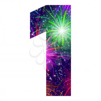 Mathematical sign, number one, stylized colorful holiday firework with stars and flares, element for web design. Eps10, contains transparencies. Vector