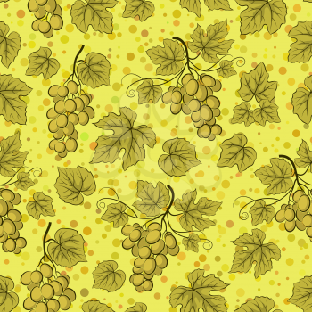 Seamless Background, Green Grape Bunches, Tile Pattern with Berries and Leaves.