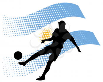 vector illustration of argentina soccer player silhouette against national flag isolated on white