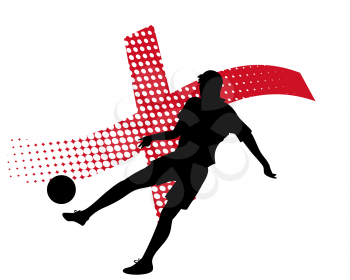 vector illustration of england soccer player silhouette against national flag isolated on white
