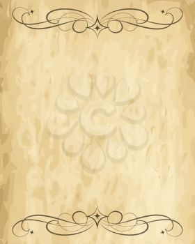 illustration of empty old paper sheet with decorative swirles