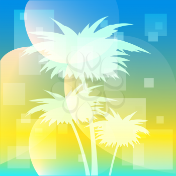 Illustration of palm trees against abstract colorful background