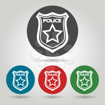 Police badge symbol set. Flat icons on colorful backgrounds.