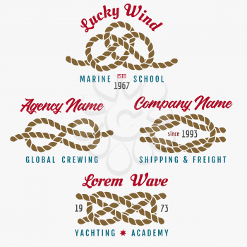 Set of Nautical Emblems with marine rope knot. Vector illustration