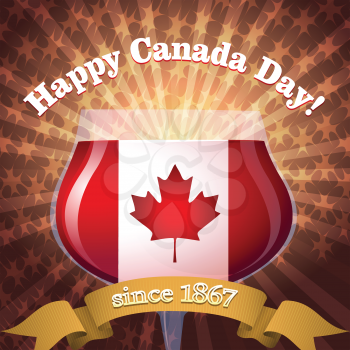 Illustration of goblet in Canadian colors and ribbon drawn in greeting card style