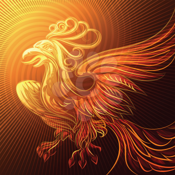 Illustration with phoenix drawn in fantasy style