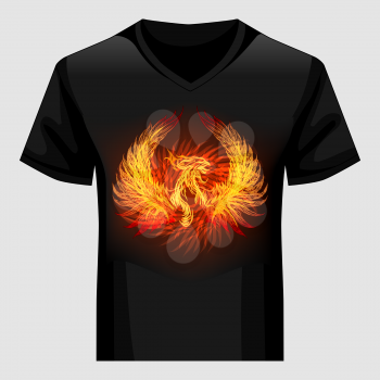 Men Shirt template with Phoenix in flame. Vector illustration.